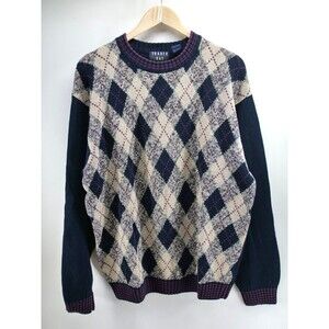 Vintage Trader Bay Knit Sweater Men’s Large Argyle Blue Beige Hipster‎ Cosby 90s